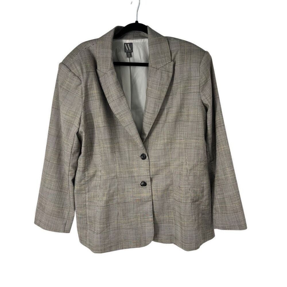 Worthington Gray Yellow Plaid Two Button Blazer‎ Jacket Women’s 22W